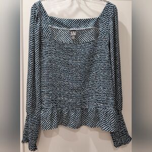 Worthington Womens Sz XXL Smocked Peplum Blouse Long Sleeved With Smocked Cuffs